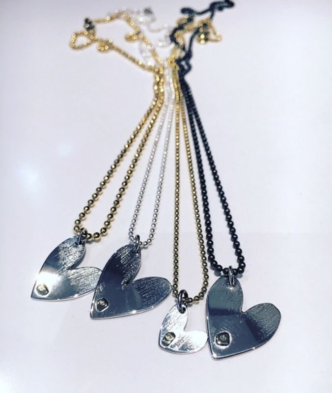 Small silver heart, gold logo
